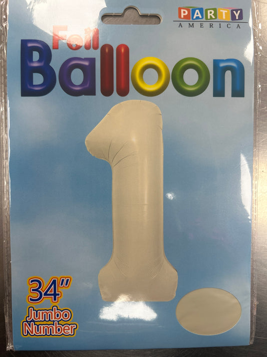 Cream Number 1 Balloon Foil Balloon 34"