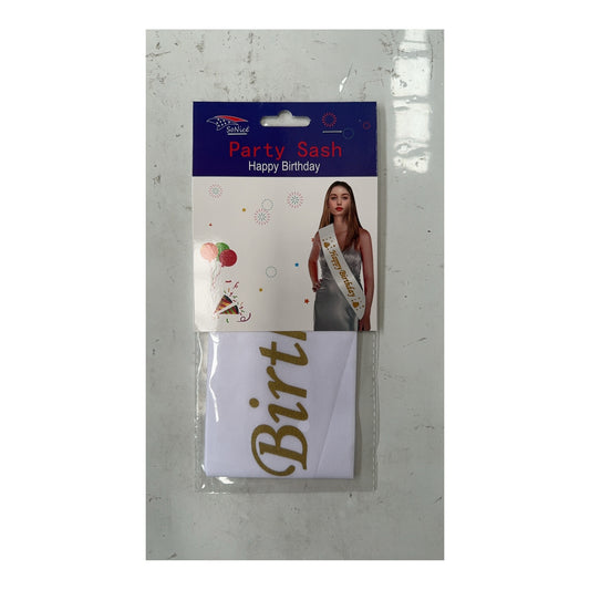 Party Sash Happy Birthday White
