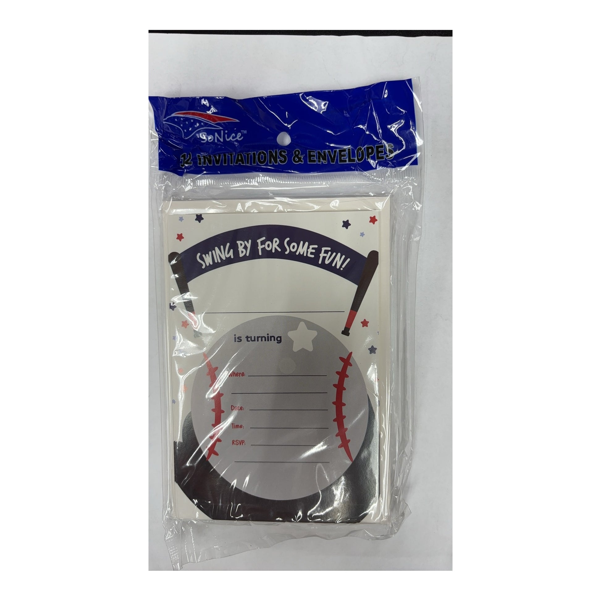 12 ct Invitation Card & Enverlope Baseball 96Pk/Cs