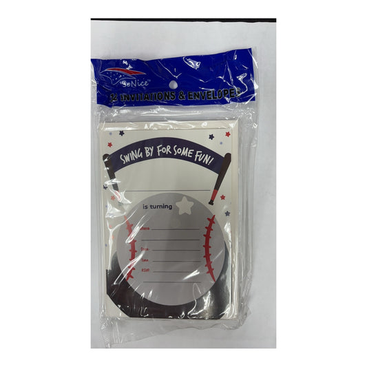 12 ct Invitation Card & Enverlope Baseball 96Pk/Cs