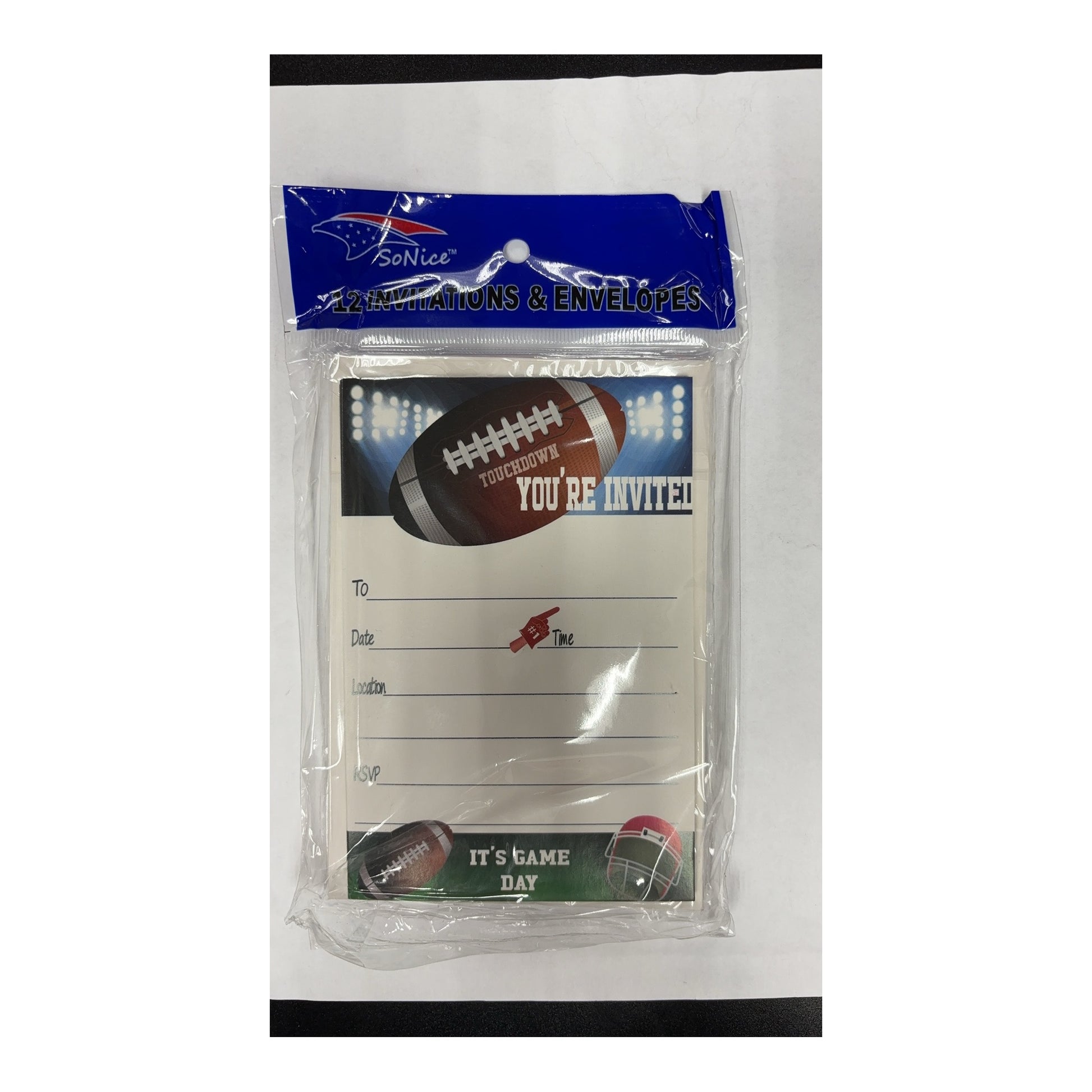 12 ct Invitation Card & Enverlope Football 96Pk/Cs
