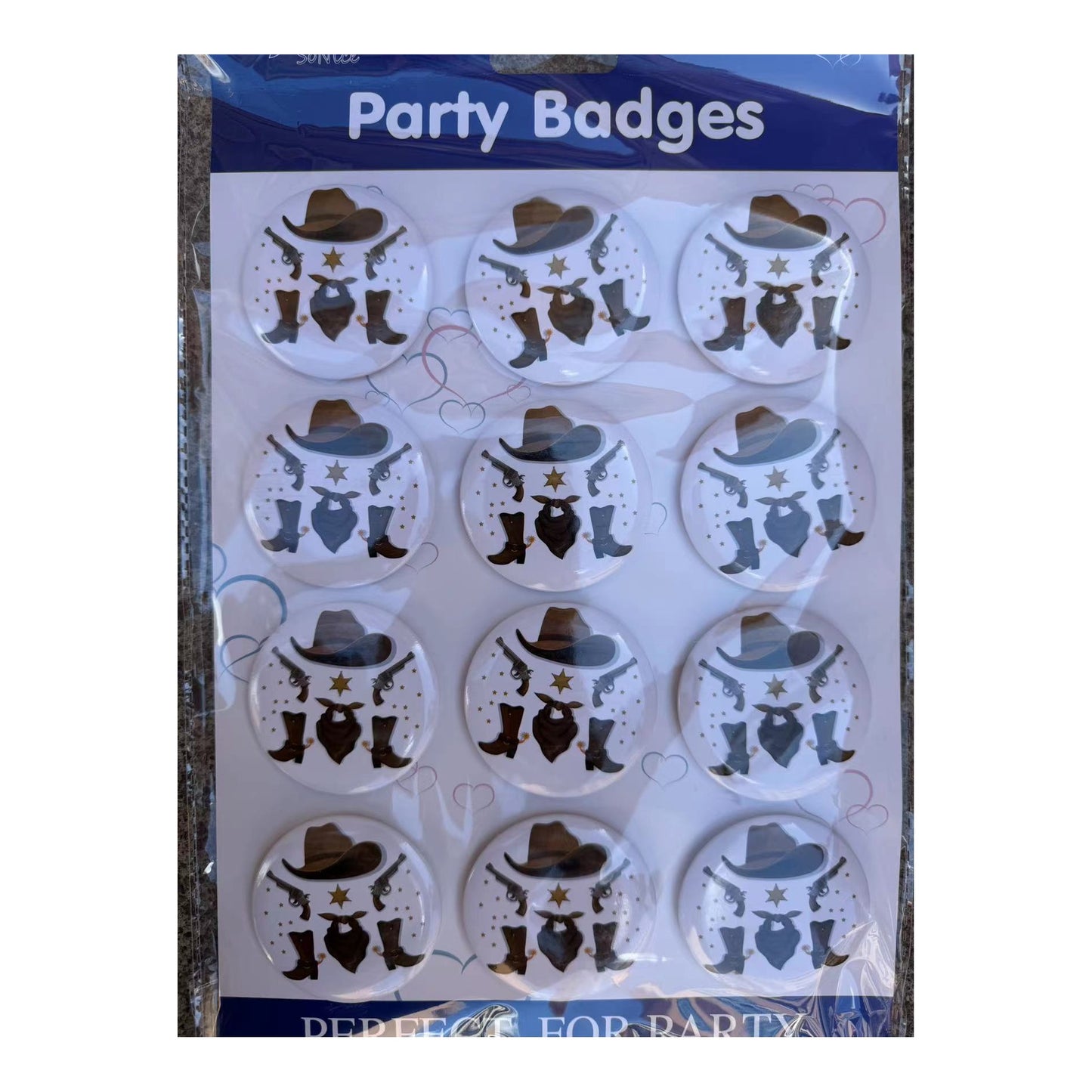 12 ct Party Badges Cowboy 60Pk/Cs