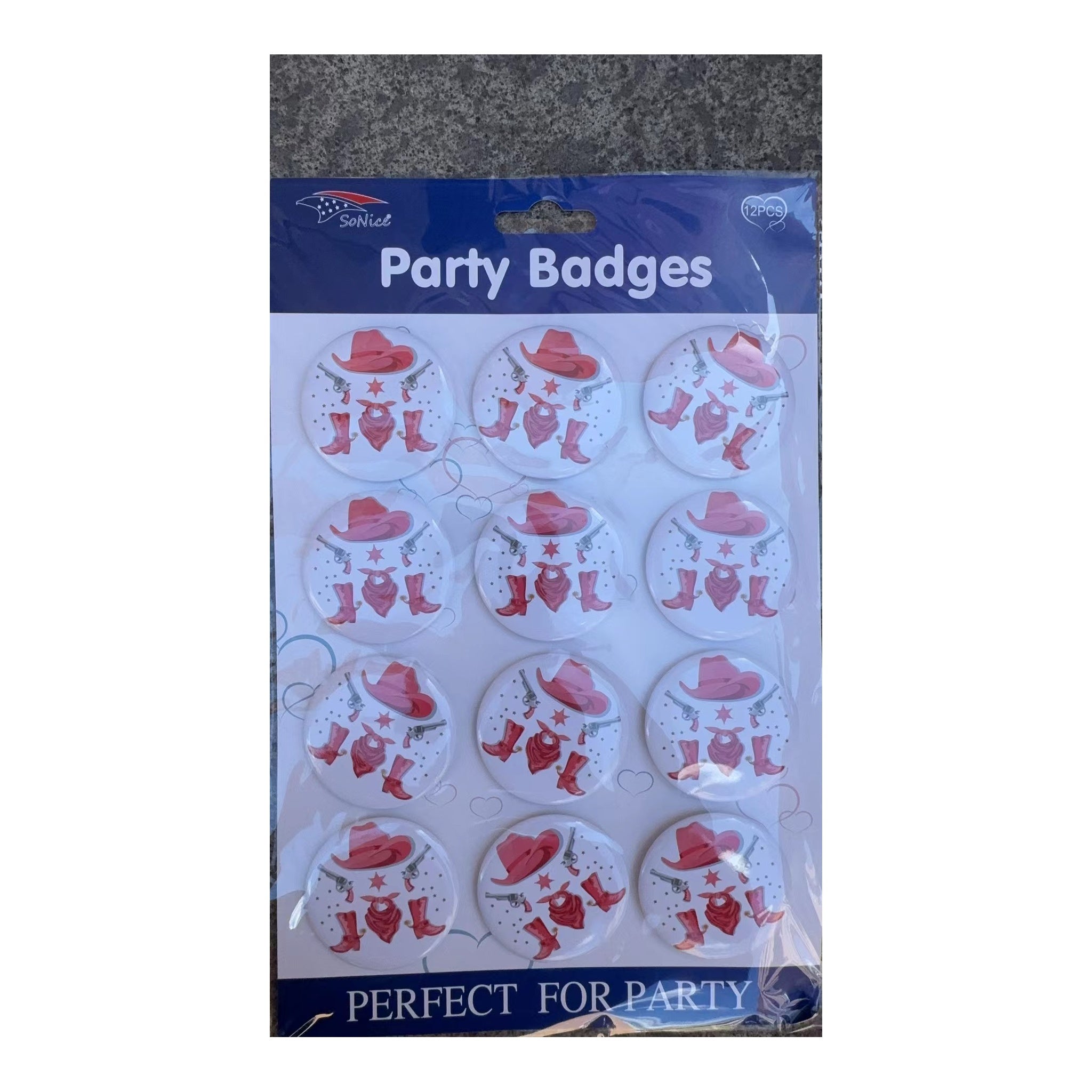 12 ct Party Badges Cowgirl 60Pk/Cs