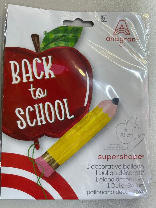 31" Back To School Apple & Pencils Foil Balloon