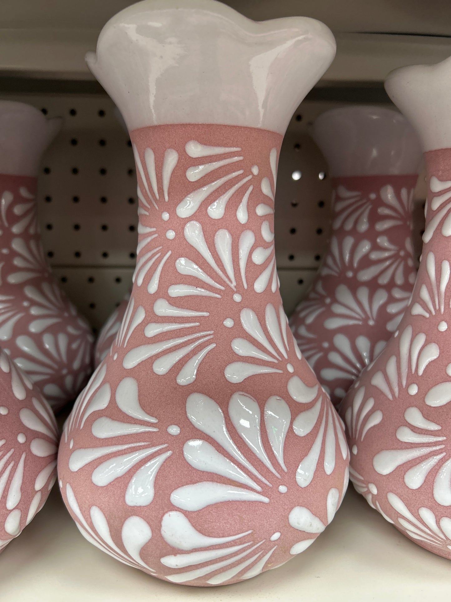 White Embossed Pink Vase
