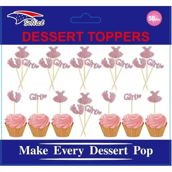 Baby Girl Glitter Party Picks 50ct
