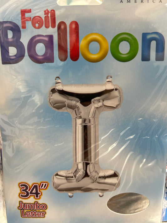 34” Silver Letter ‘I’ Balloon