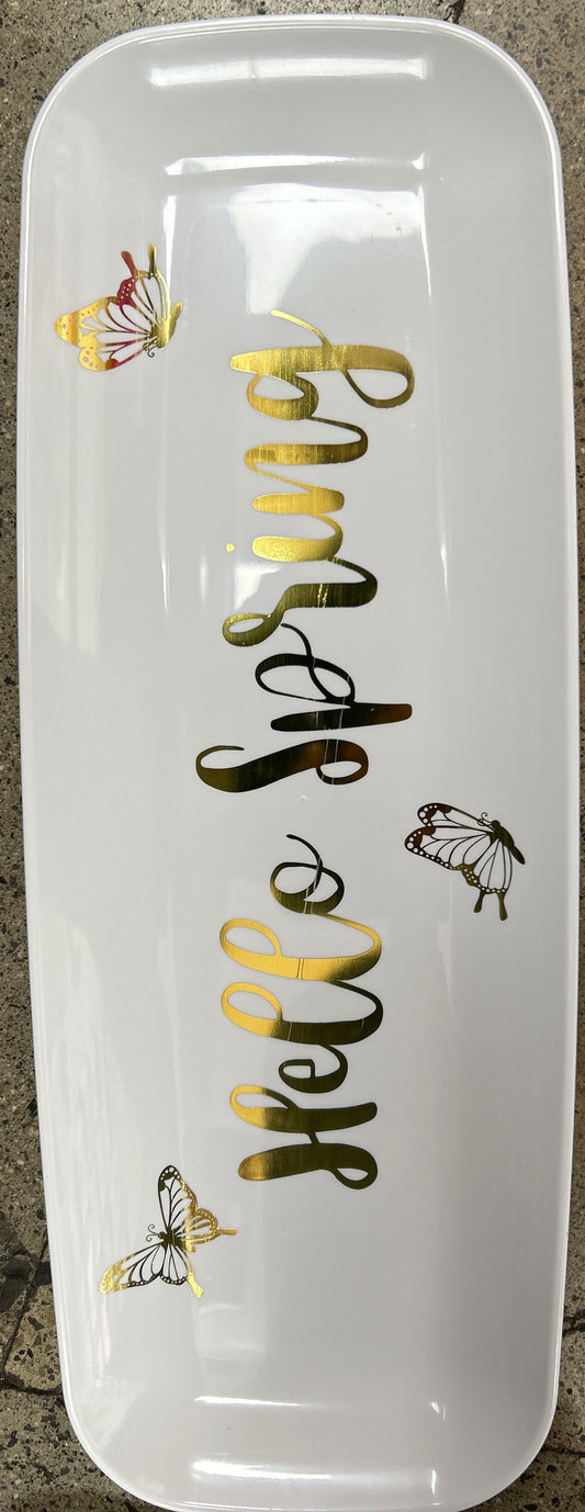 Gold Hello Spring Plastic Serving Tray 1ct