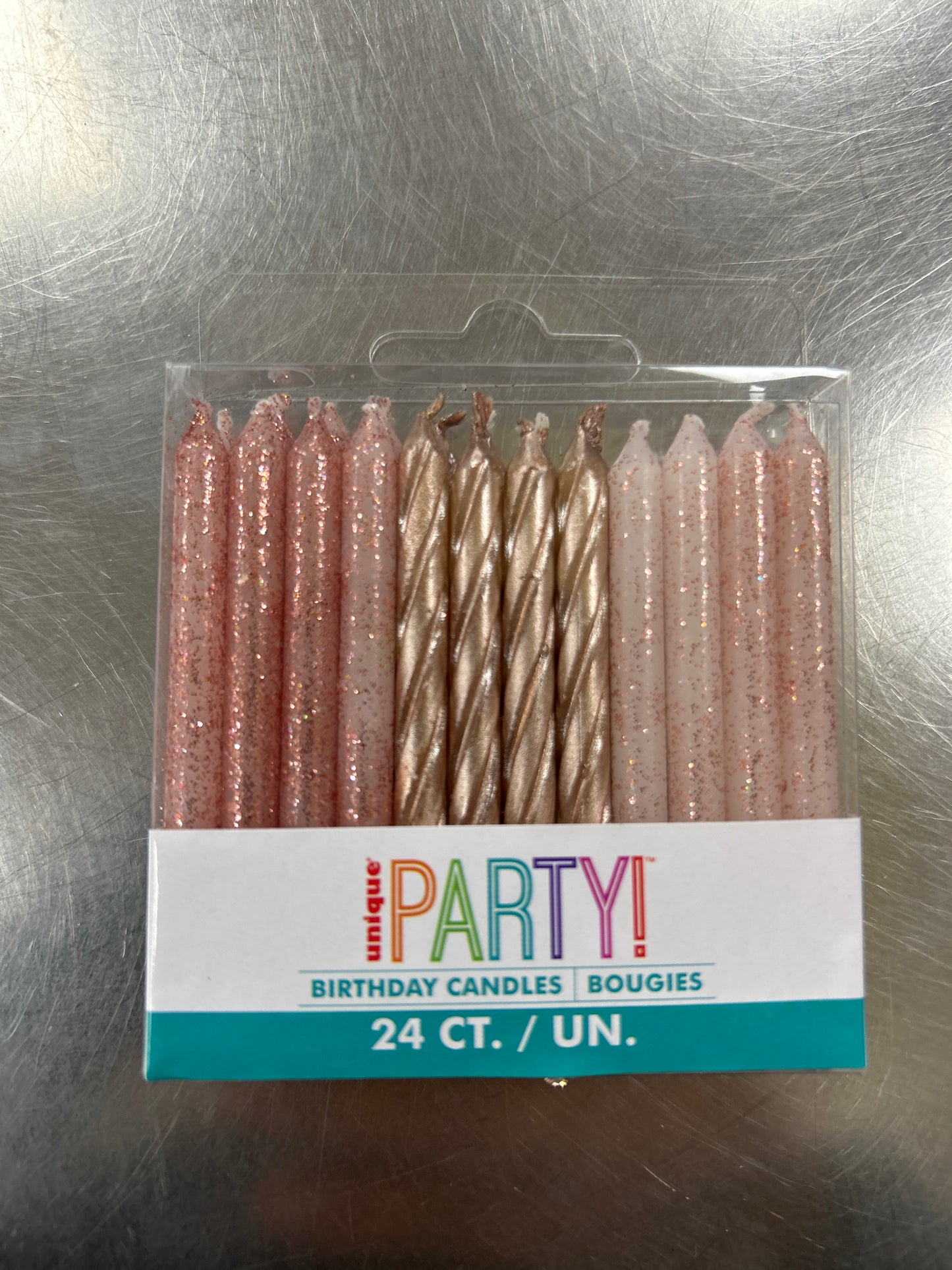 Rose Gold Glitter Spiral Birthday Candles 24ct