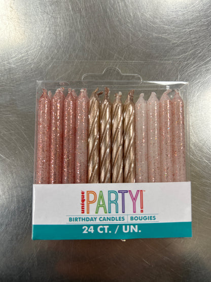 Rose Gold Glitter Spiral Birthday Candles 24ct
