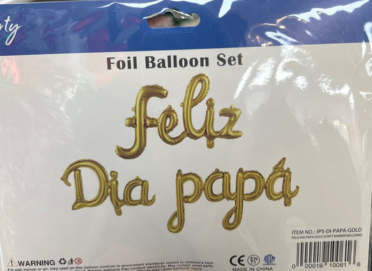 FELIZ DIA PAPA SCRIPT GOLD BANNER BALLOONS