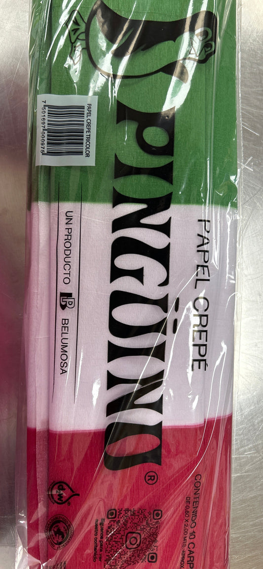 Papel Crepé Tricolor 10 unidades (Verde, Blanco, Rojo)