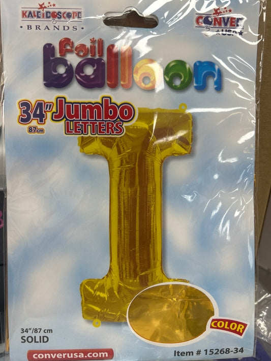 34” Gold Letter “I” Balloon