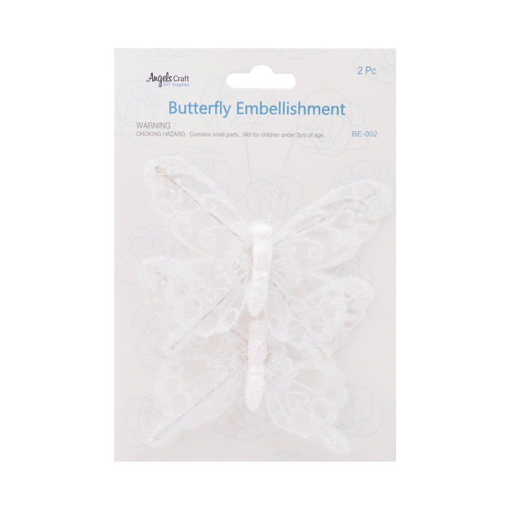 Butterfly Embellishment White 2pc