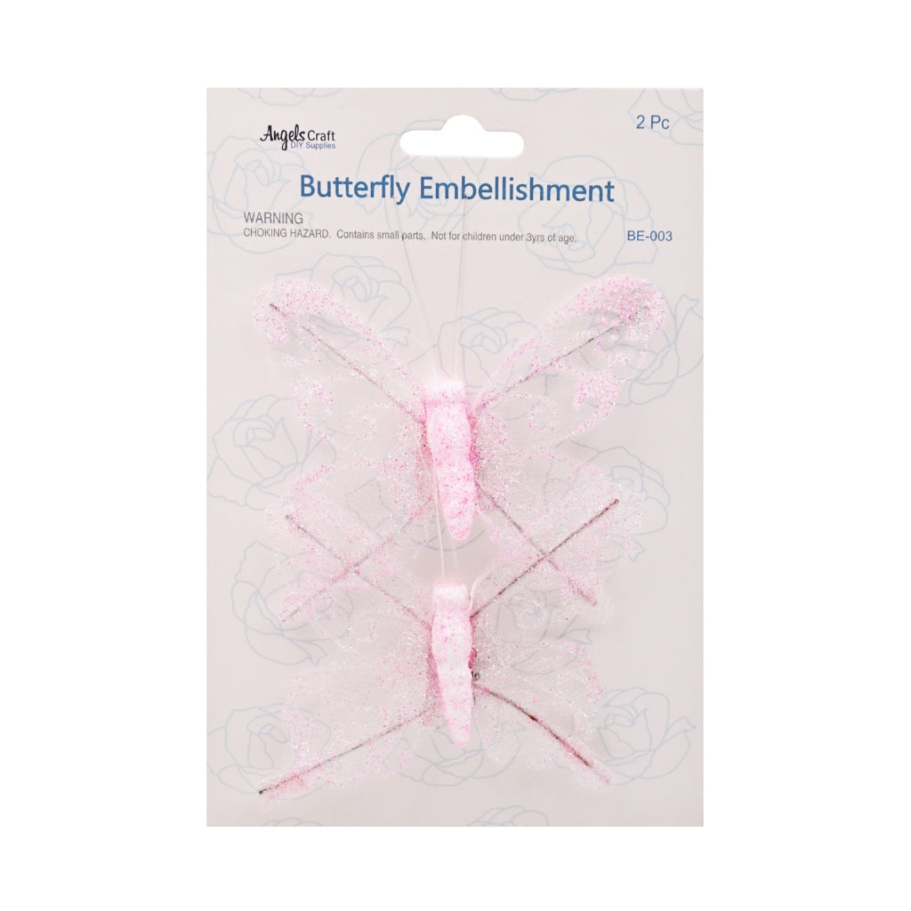Butterfly Embellishment Light Pink 2pc