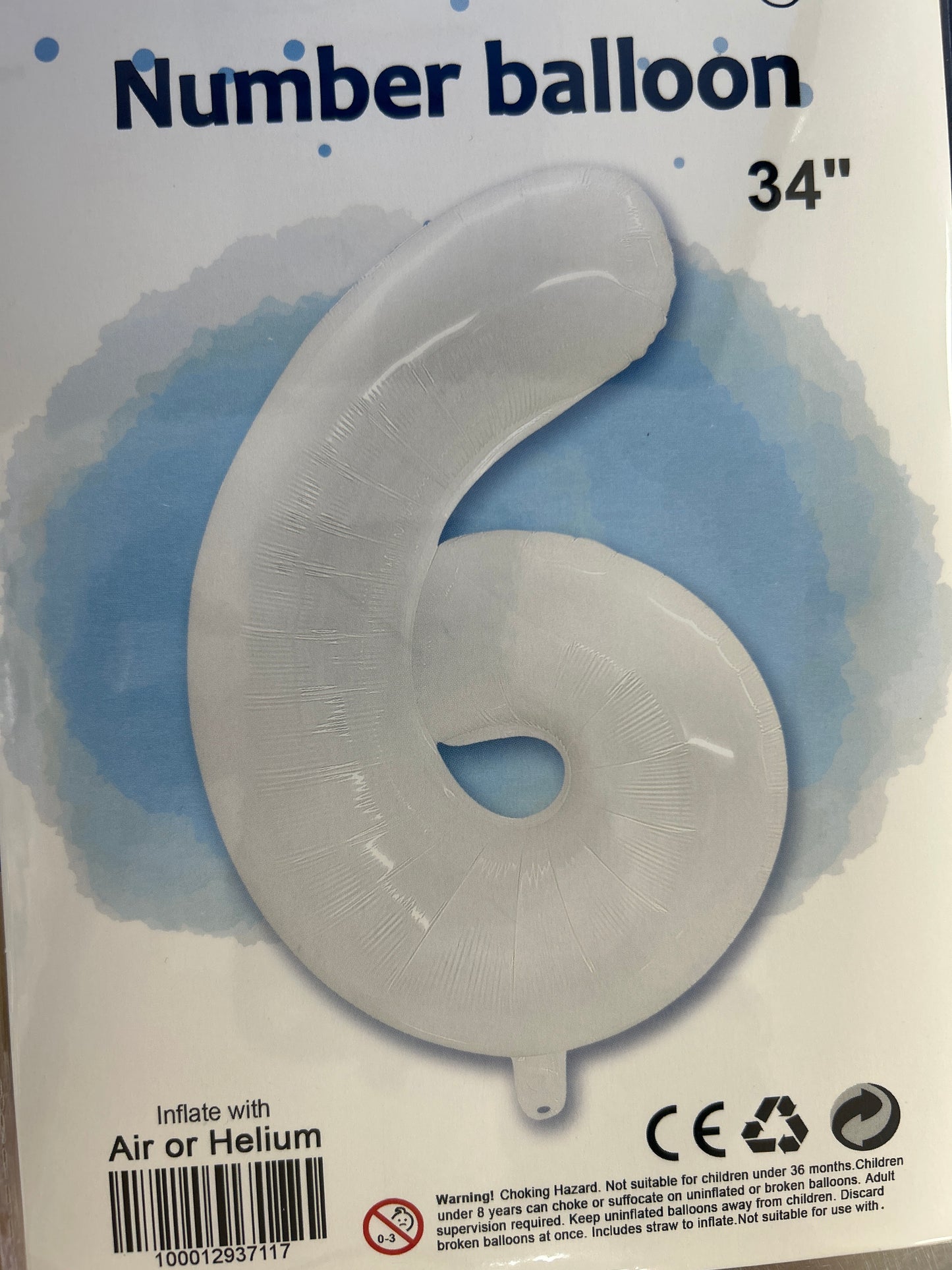 White Number 6 Balloon Foil Balloon 34"