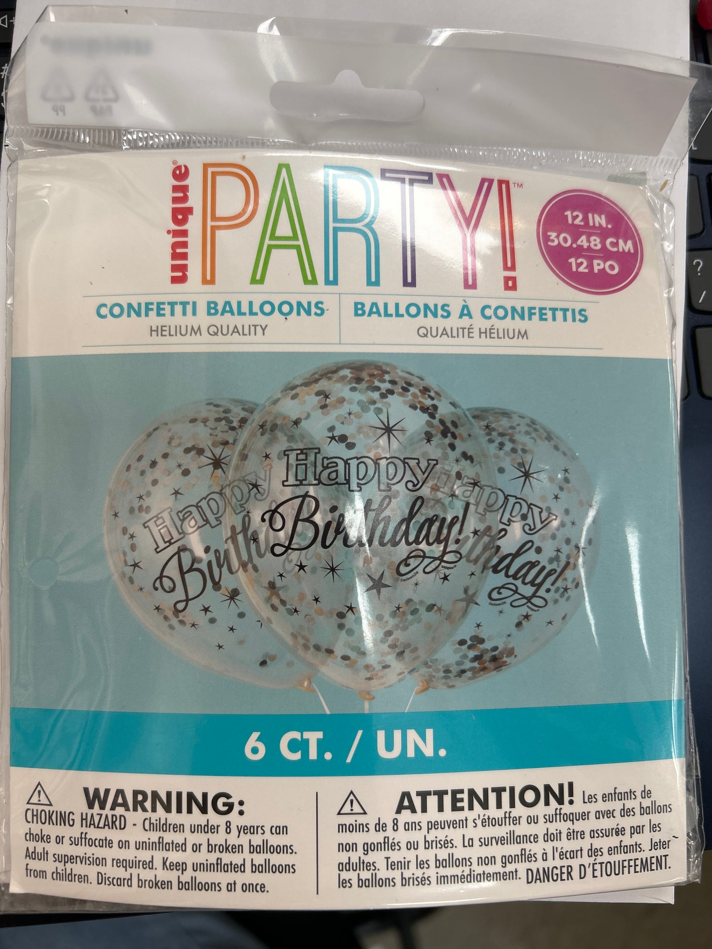Glittering Birthday Clear Latex Balloons W/ Confetti 6ct