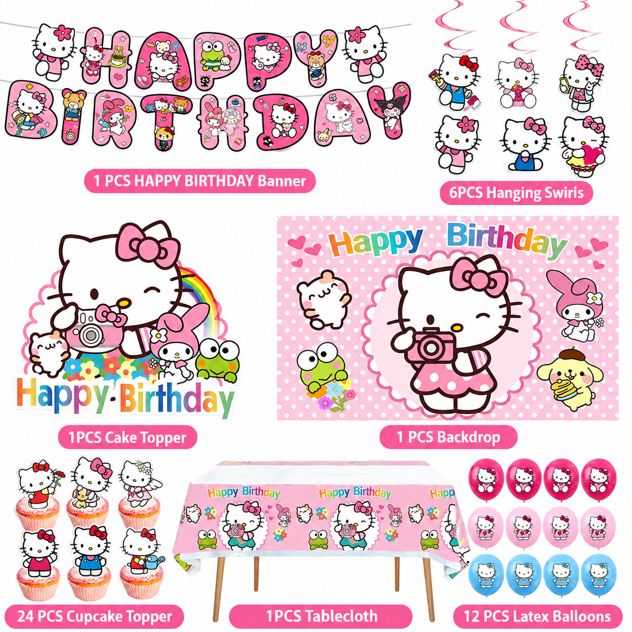 Set de 7 piezas de artículos para fiestas de Hello Kitty