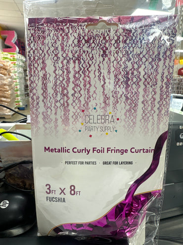 Curly Foil Curtain Met.Fuchsia