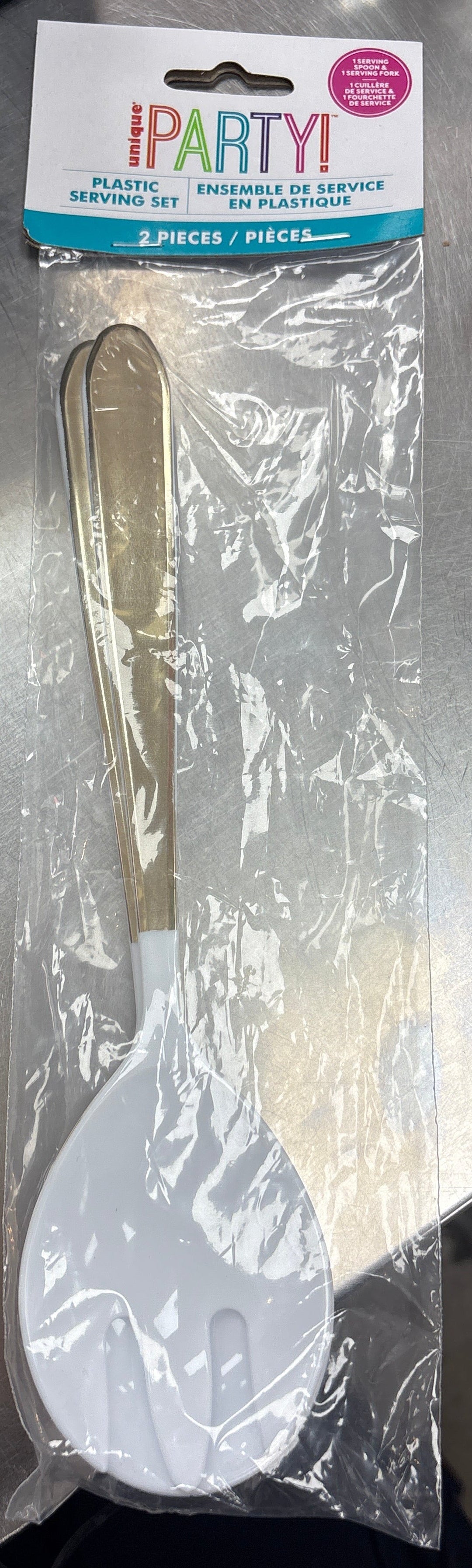 White & Gold Plastic Serving Utensil 2pc Set