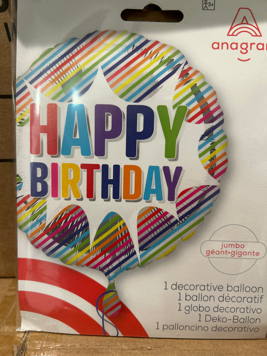 Jumbo Happy Birthday Striped Burst