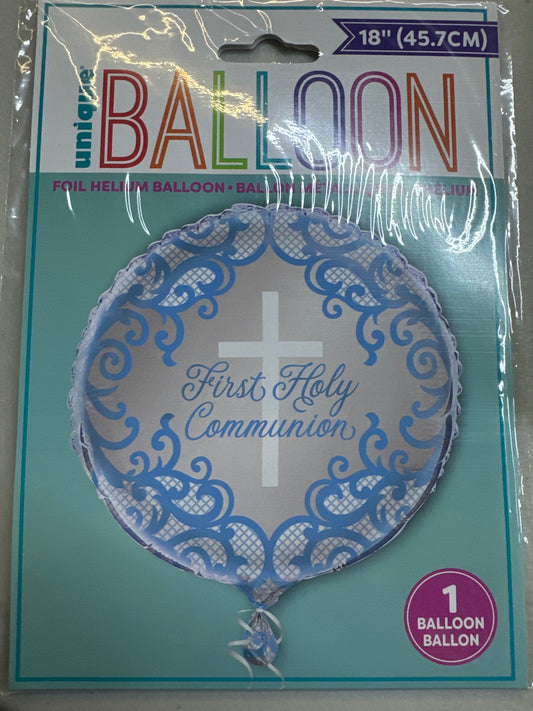 18” Foil Balloon Blue Communion