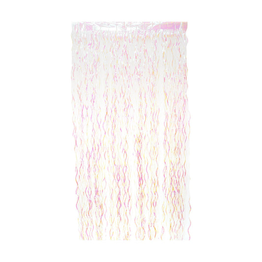 Curly Foil Curtain Met.White Iridescent