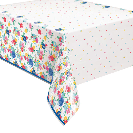 Floral Blue Foil Table Cover        54”x84”