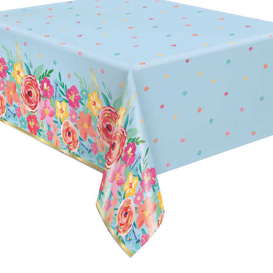 Floral Pink Foil Table Cover        54”x84”