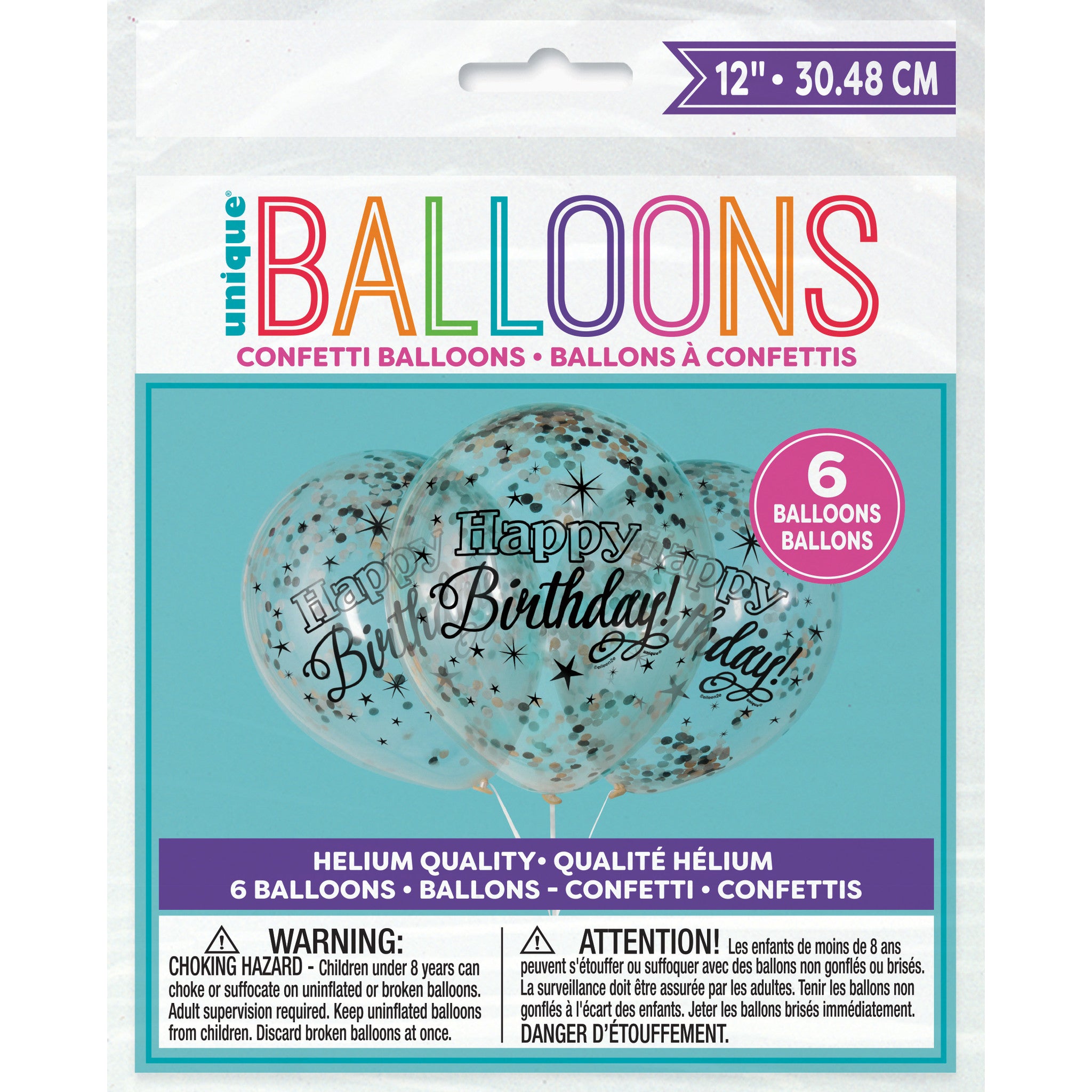 Glittering Birthday Clear Latex Balloons W/ Confetti 6ct