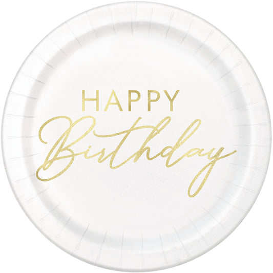 Happy Birthday 7” White&Gold Plates 8CT