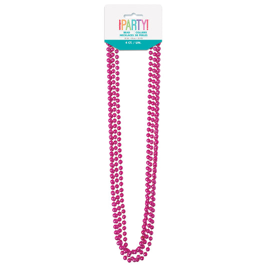 Hot Pink Metallic Bead Necklaces 4ct