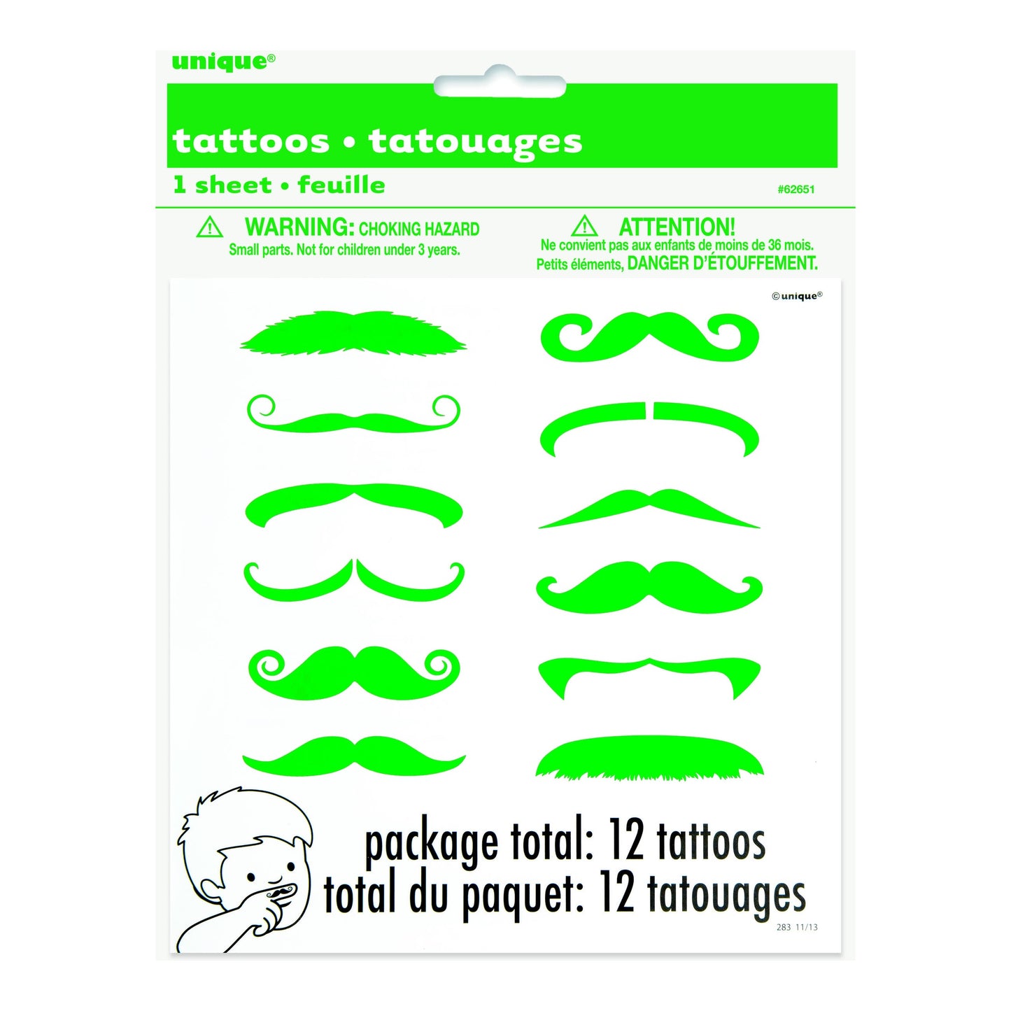 Mustache Finger Tattoos 12ct