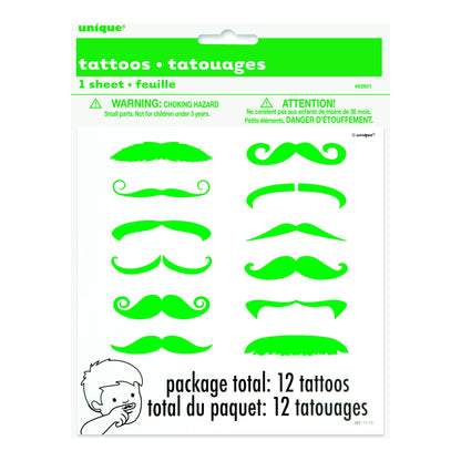 Mustache Finger Tattoos 12ct