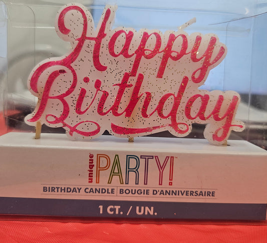 Pink Glitter Happy Birthday Candle 1ct
