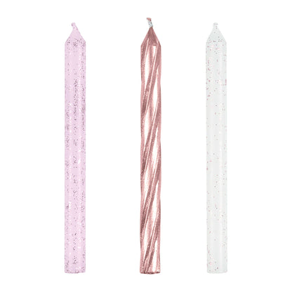 Rose Gold Glitter Spiral Birthday Candles 24ct