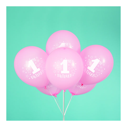 Stars Pink 1st Birthday 12" Latex Balloon 8ct