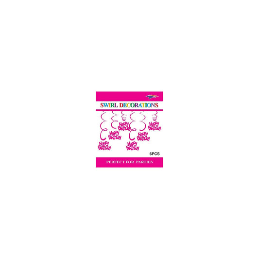 Swirl Decoration Hbd Fuchsia 6pc