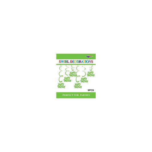 Swirl Decoration Hbd Lime Green 6pc
