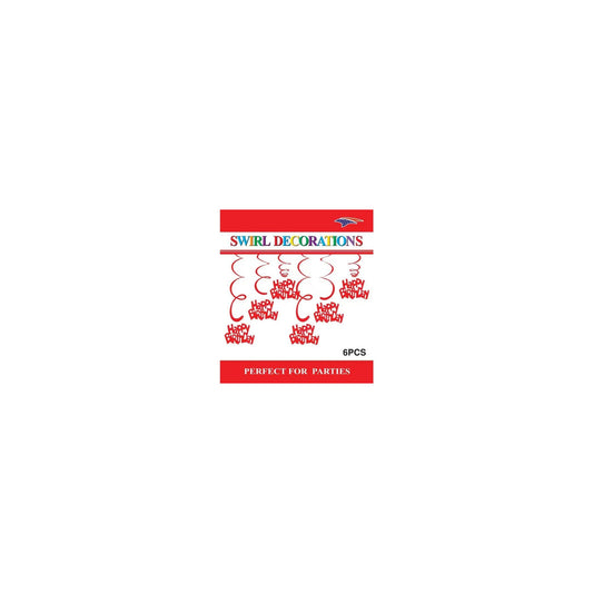 Swirl Decoration Hbd Red 6pc