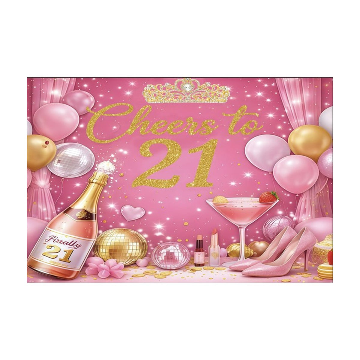 Vinyl Backdrop Cheer to 21 Pink